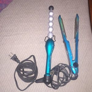 Hair straightener and curler matching color set